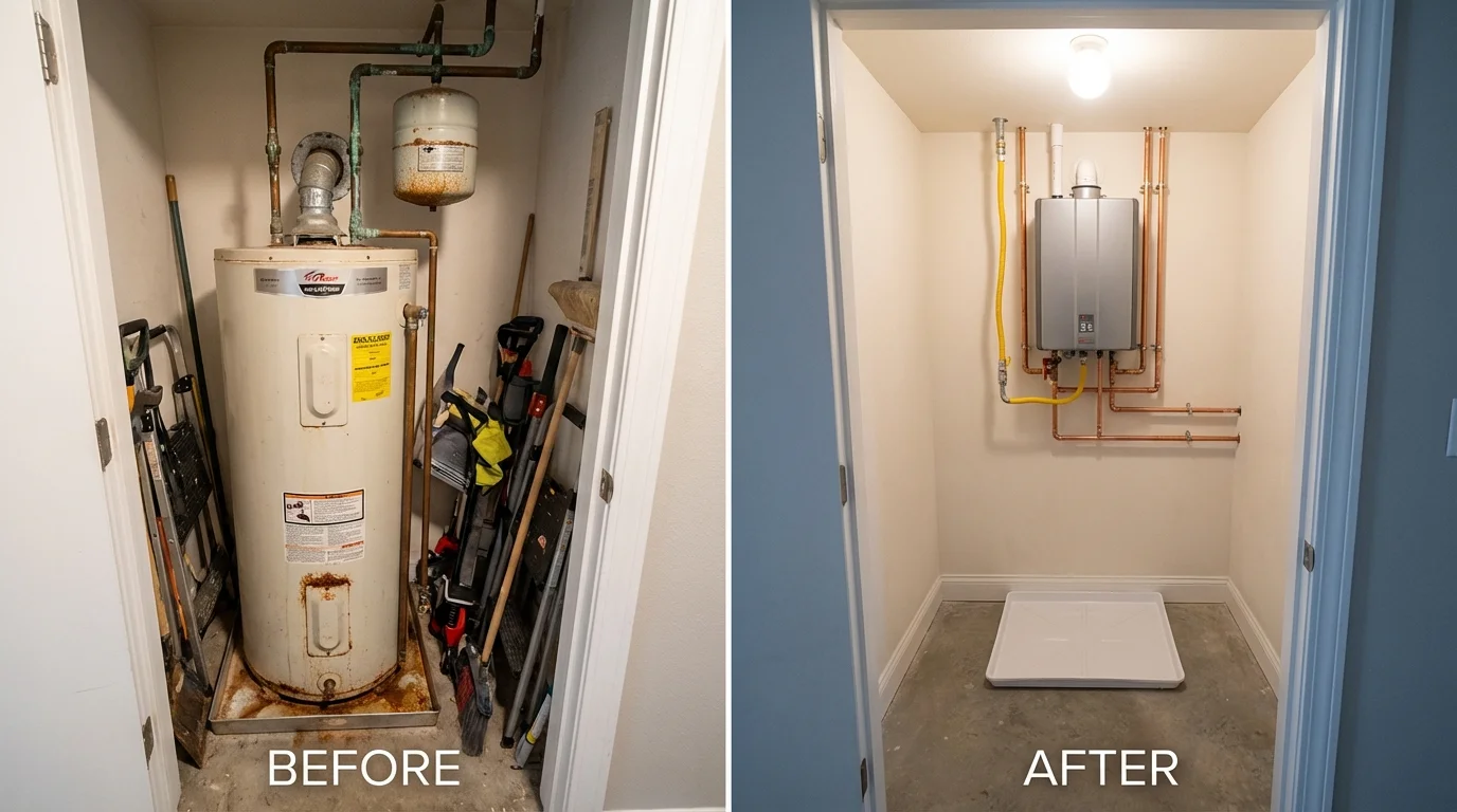 Tank water heater versus wall-mounted tankless unit comparison for Carmichael, CA homeowners