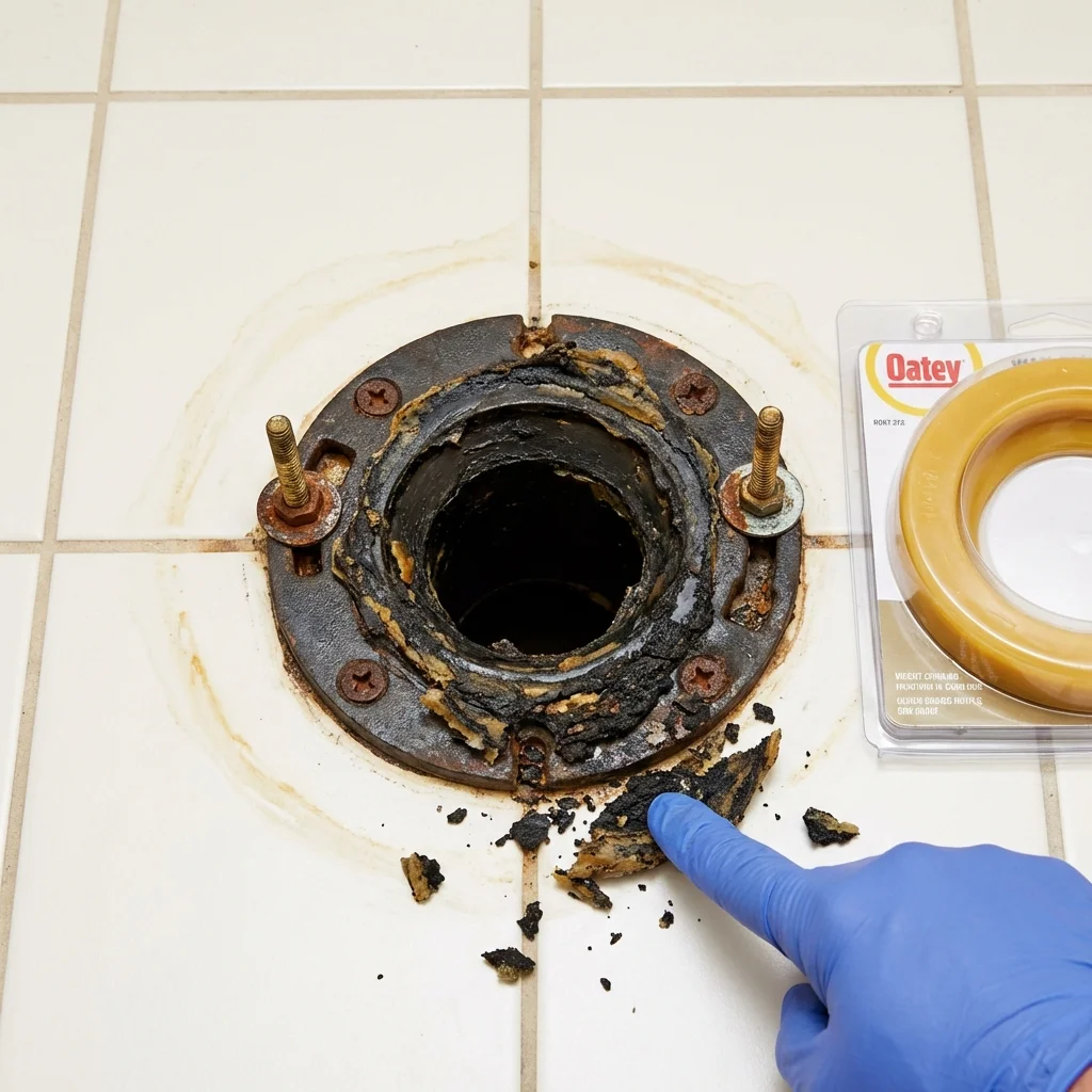 Failed wax ring showing water seepage at the base of a toilet in a Carmichael, CA home