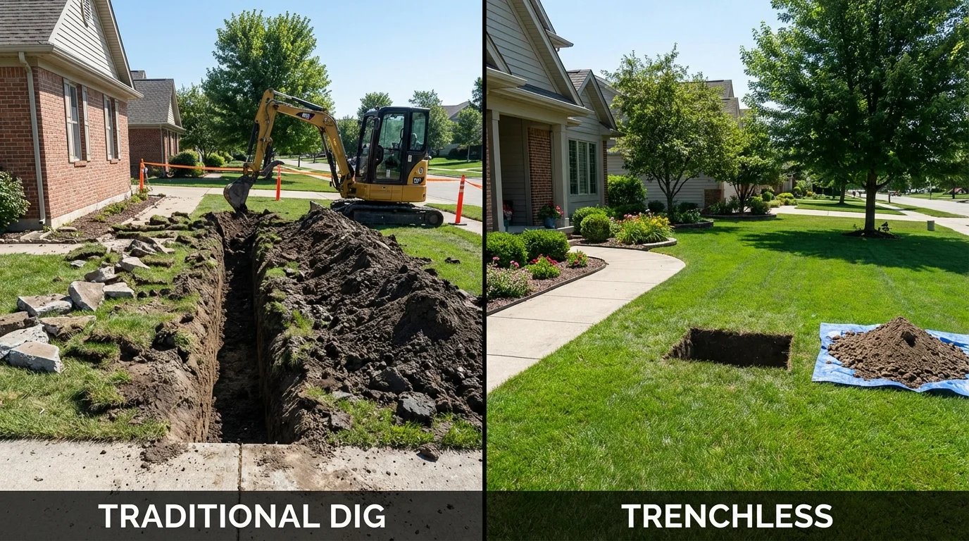 Trenchless sewer repair with minimal yard damage versus traditional excavation in Carmichael, CA